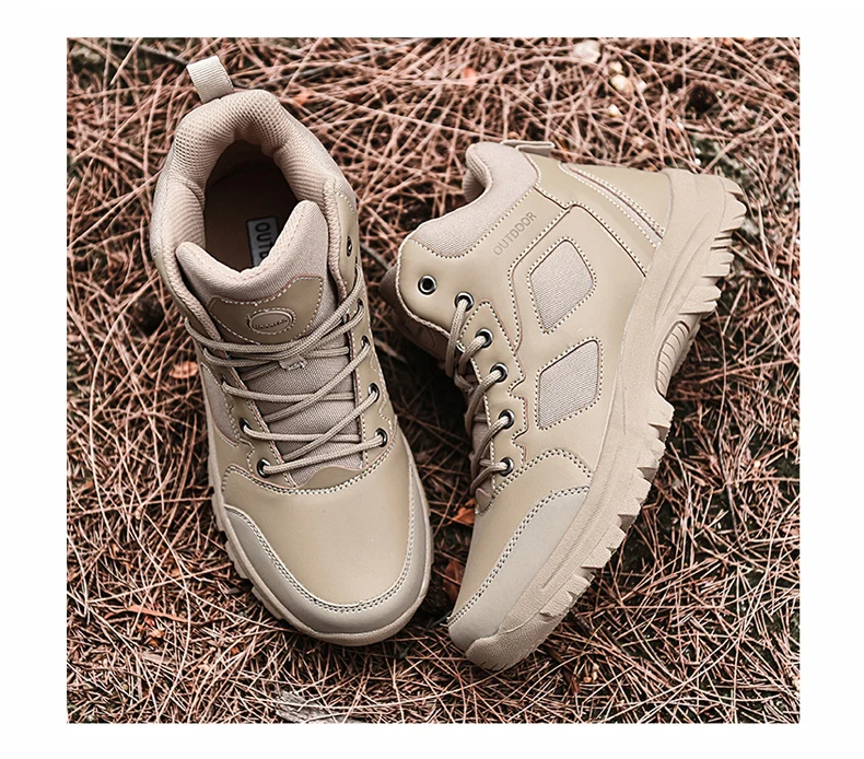 Men's Waterproof Leather Hiking Work Boots Non-Slip Lightweight Military Combat &Tactical Breathable Non-Slip Desert Boots for M